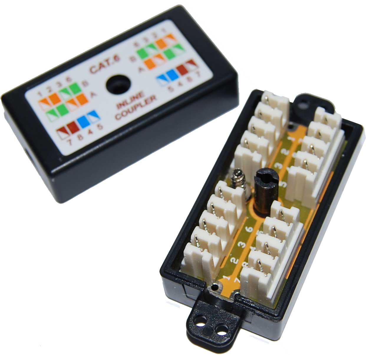 . DYNAMIX Cat6 Inline Coupler, Punch Down. Black Colour