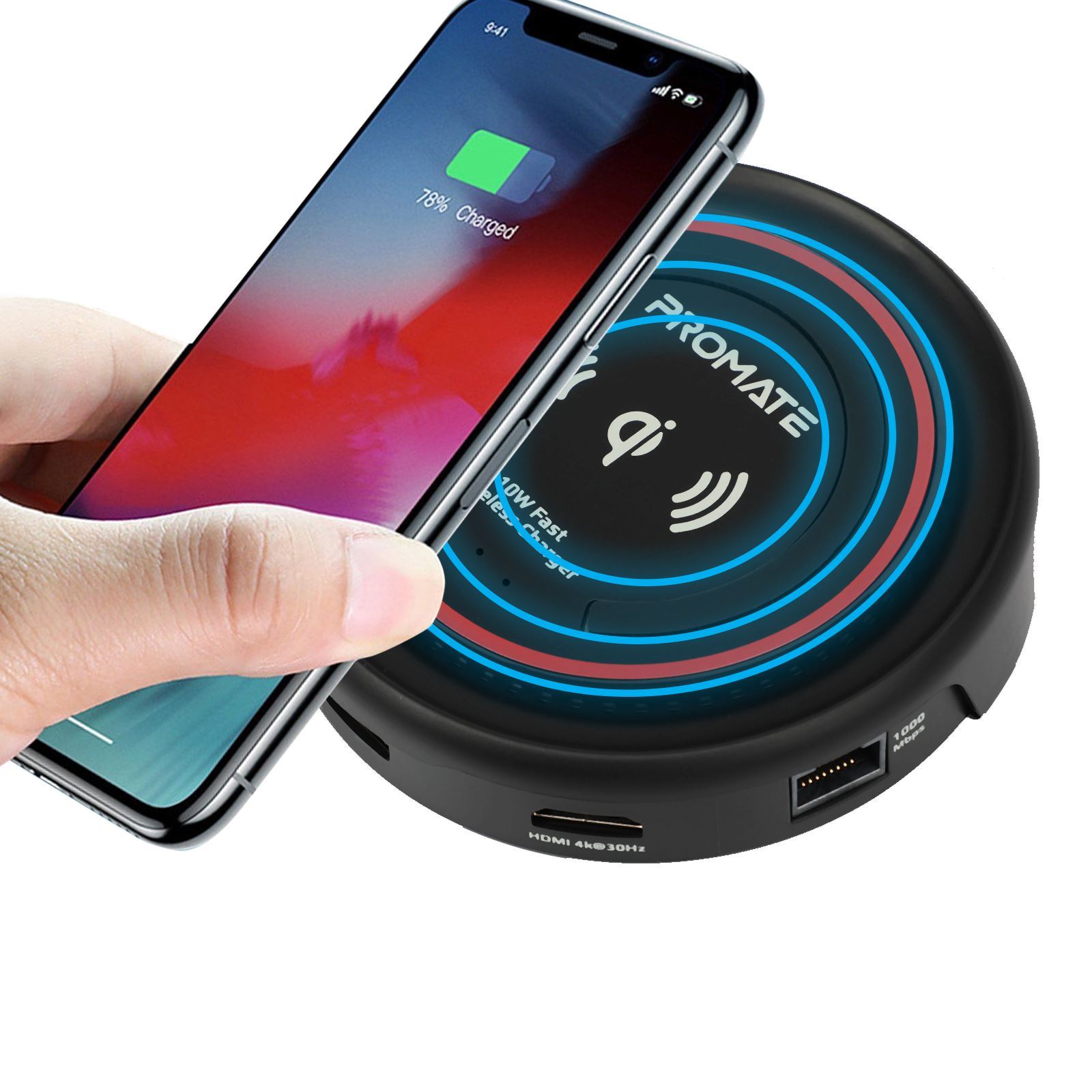 . PROMATE AllinOne USBC Hub with 100W Power Delivery. 10W Qi