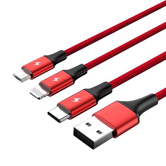 . UNITEK 1.2m USB 3in1 Charge Cable. Integrated USBA to MicroB,