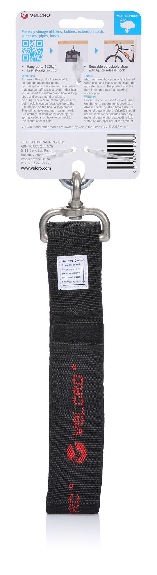 . VELCRO Easy Hang 830mm Strap with Hook. Store and Hold up to 120Kgs.
