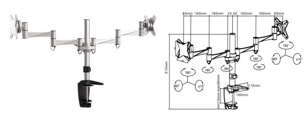 Brateck 13 27 Dual Monitor Desk Mount Max Load 8kg Per Arm